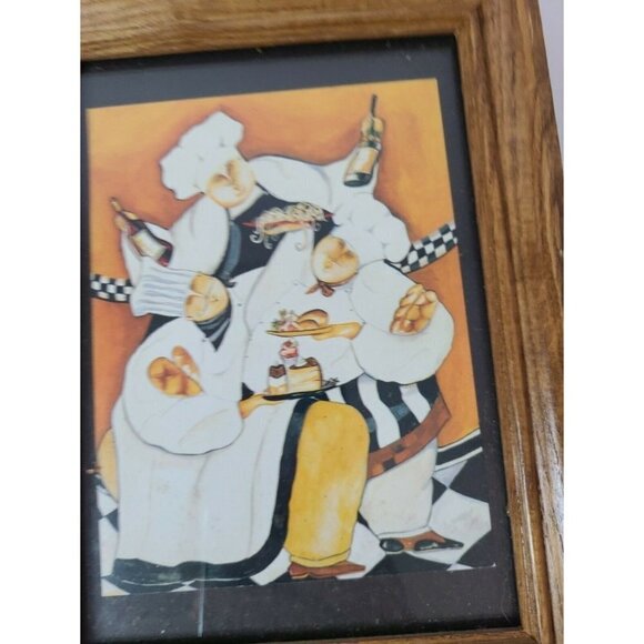 FRENCH Fat Chef Set of Two Wall Paintings Framed - Picture 3 of 7